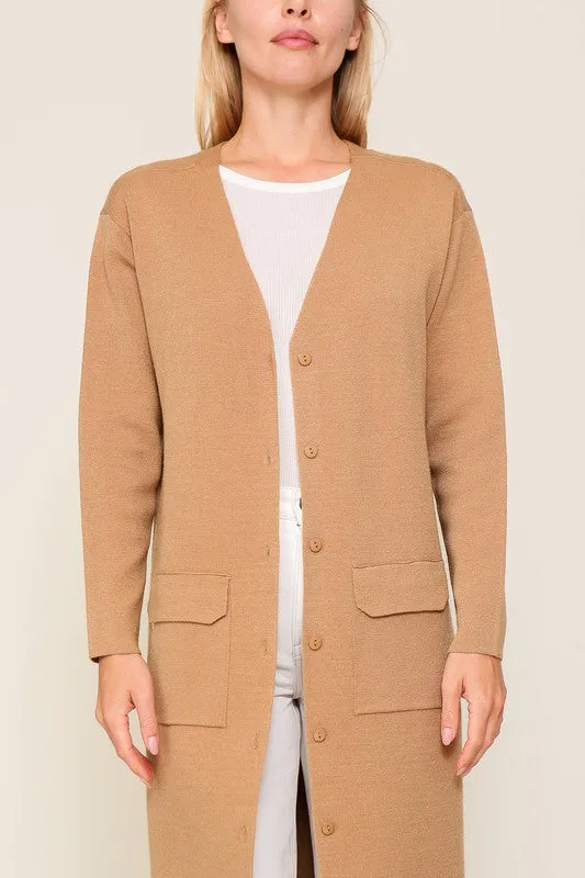 Button Front V Neck Cardigan