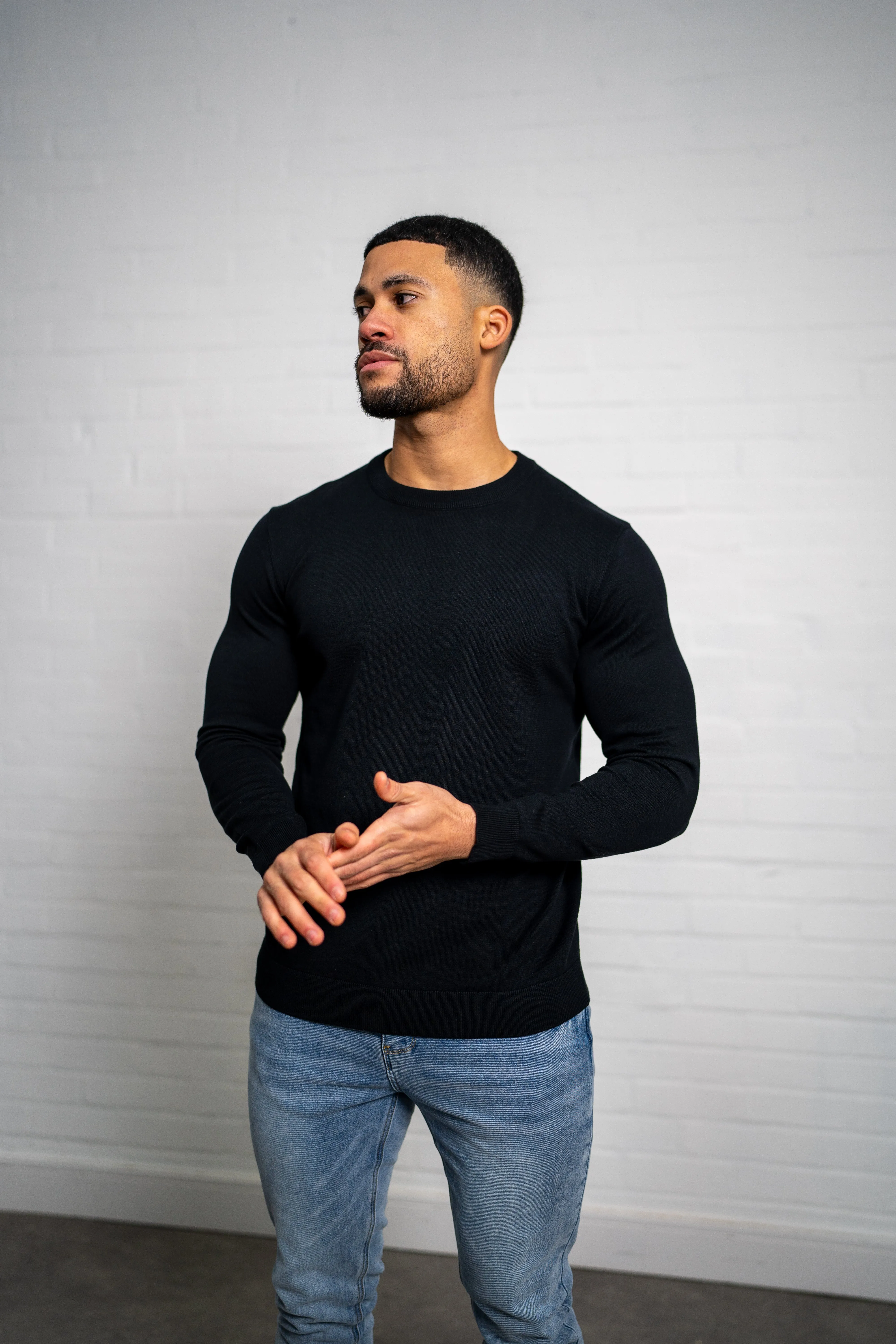 Capo Egyptian Cotton Crew Neck Jumper - Black