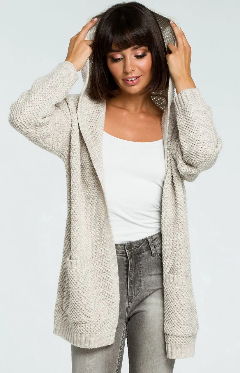 Cardigan long à capuche beige