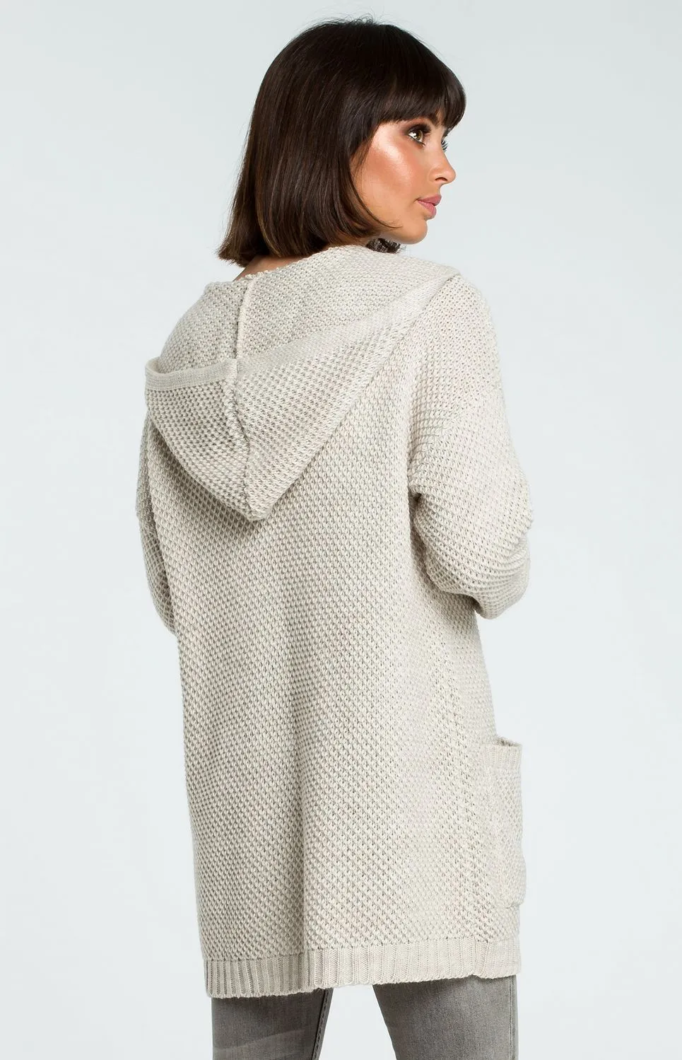 Cardigan long à capuche beige