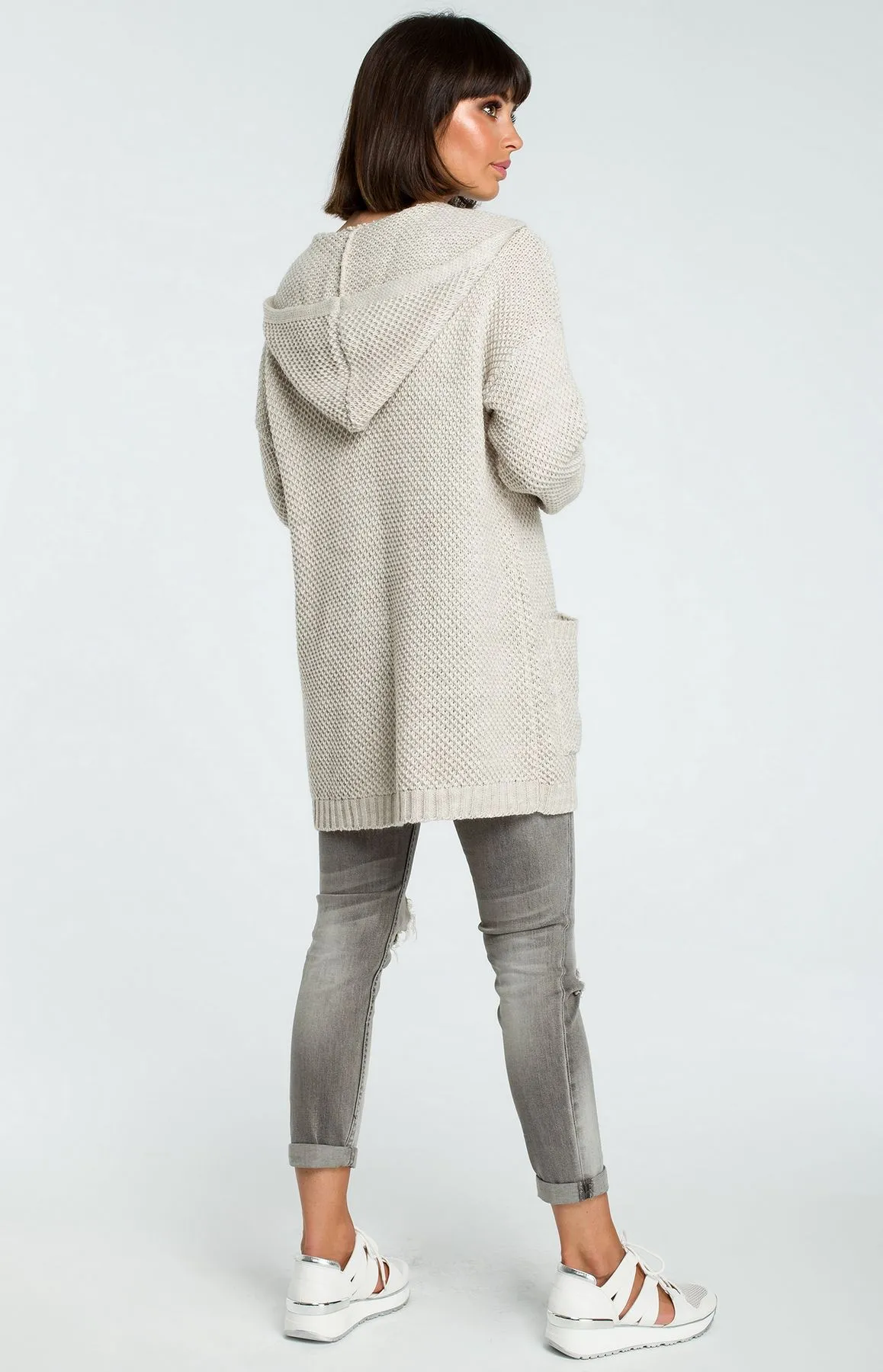 Cardigan long à capuche beige