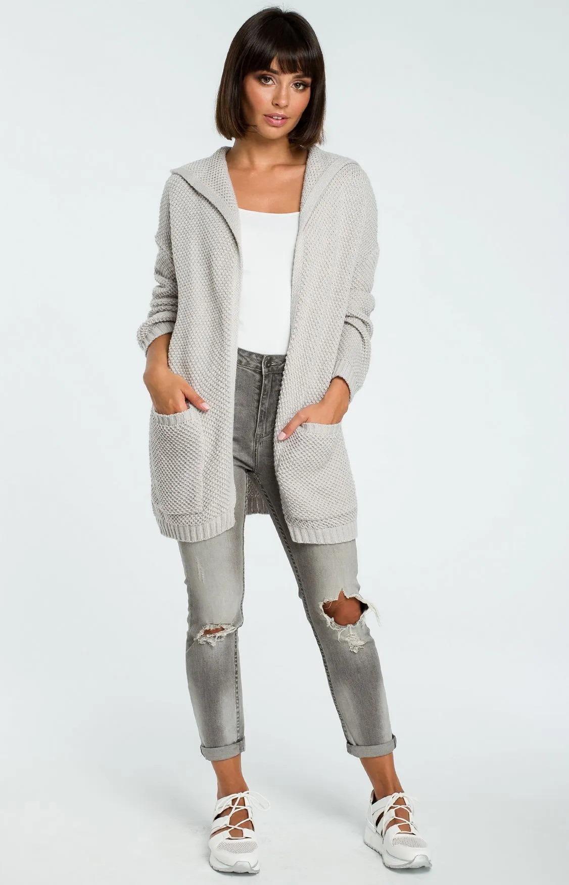 Cardigan long à capuche gris