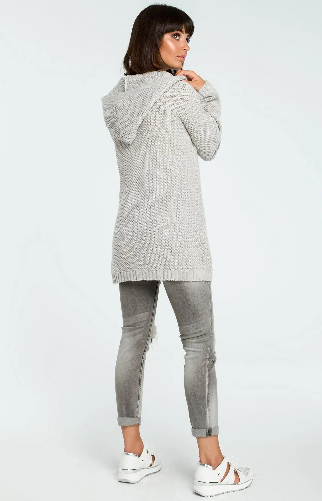 Cardigan long à capuche gris