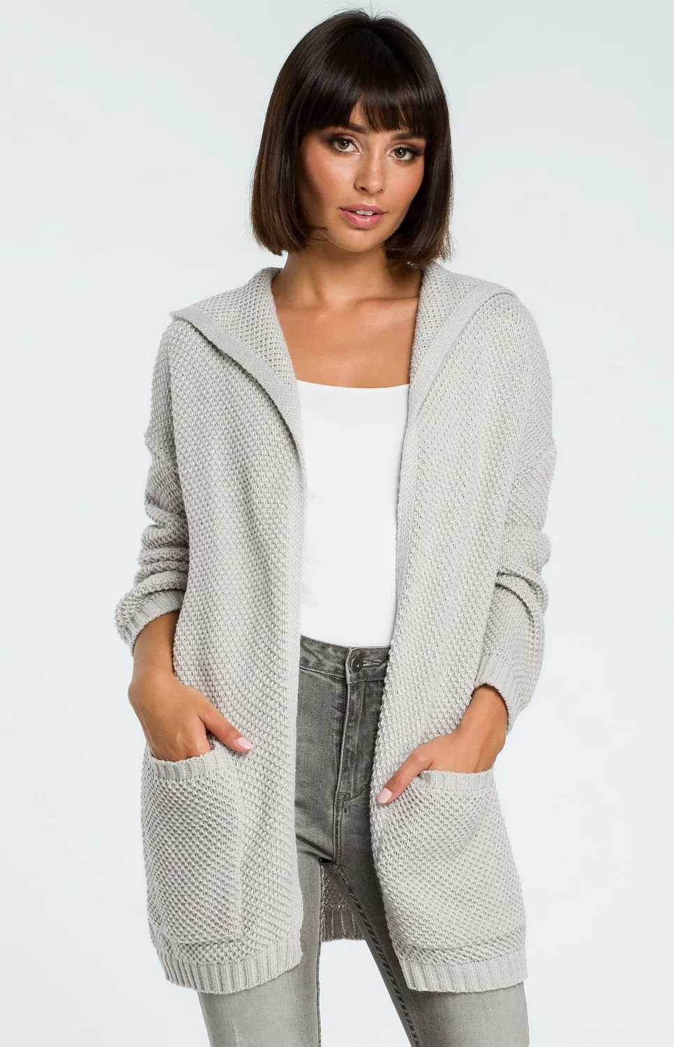 Cardigan long à capuche gris