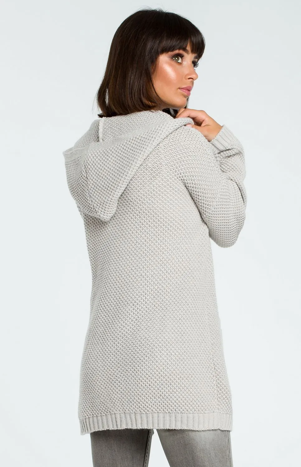 Cardigan long à capuche gris