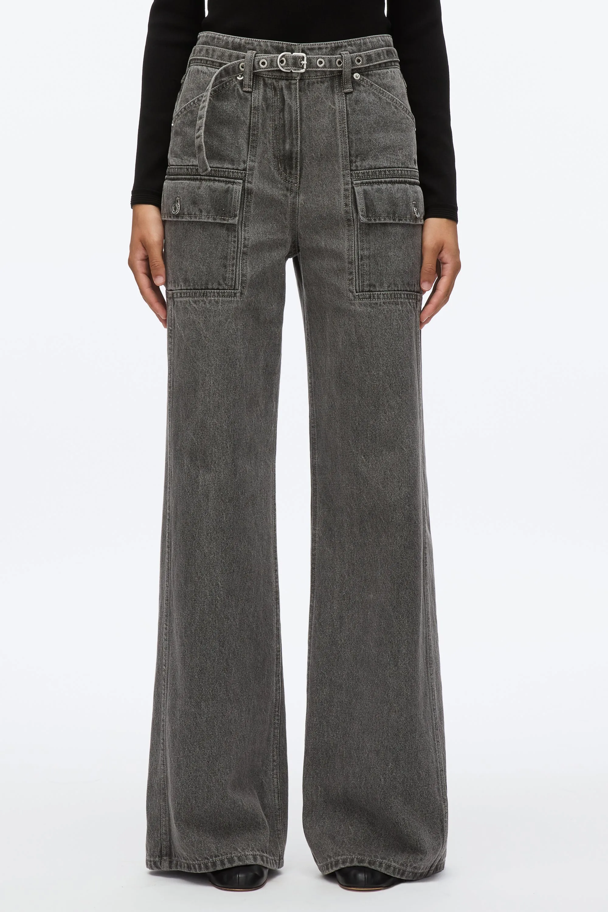 Cargo Wide Leg Belted Jeans