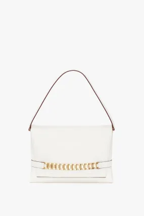 Chain Pouch Bag with Strap In White Leather