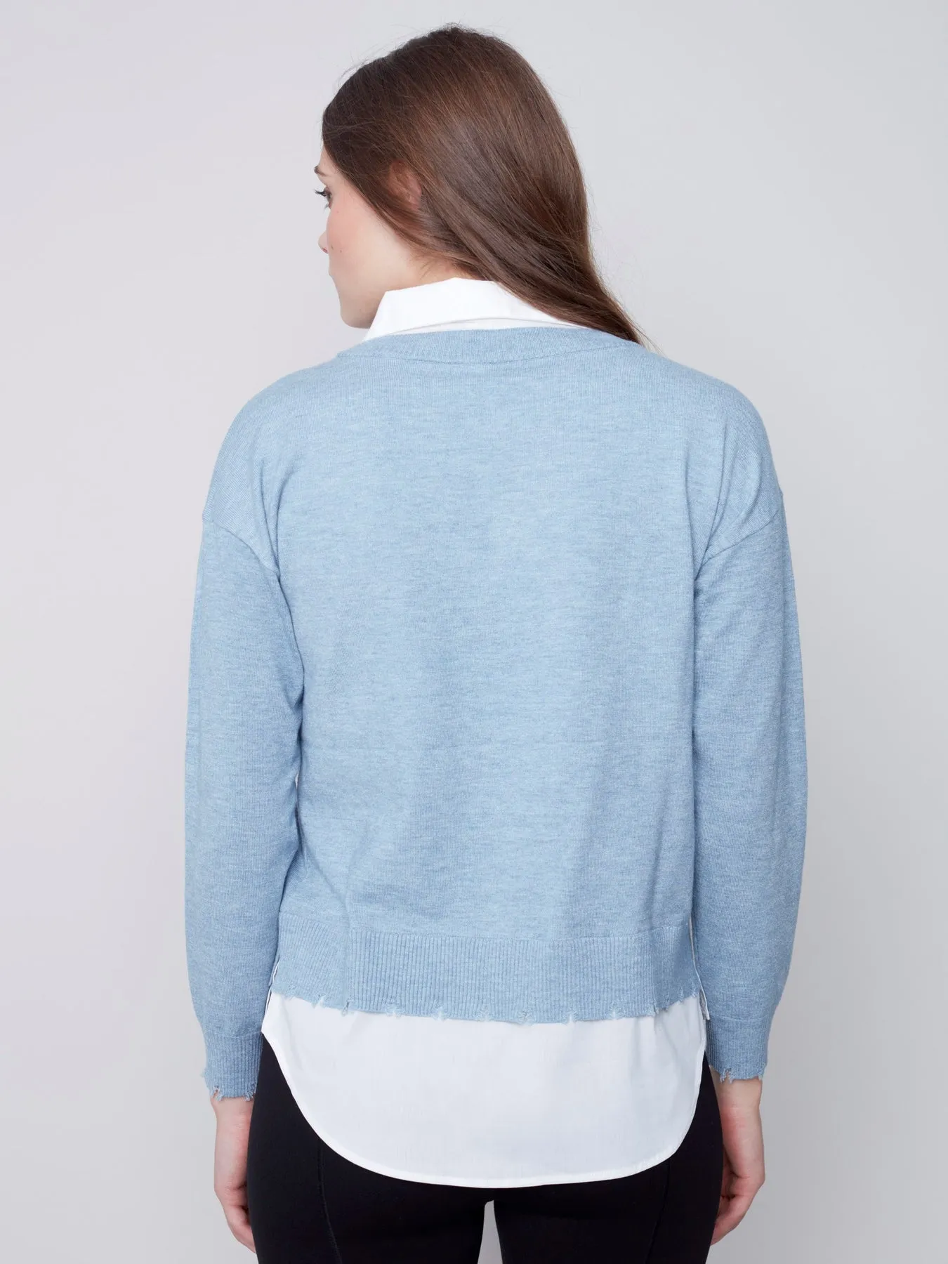 Charlie B V-Neck Sweater with Shirt Collar