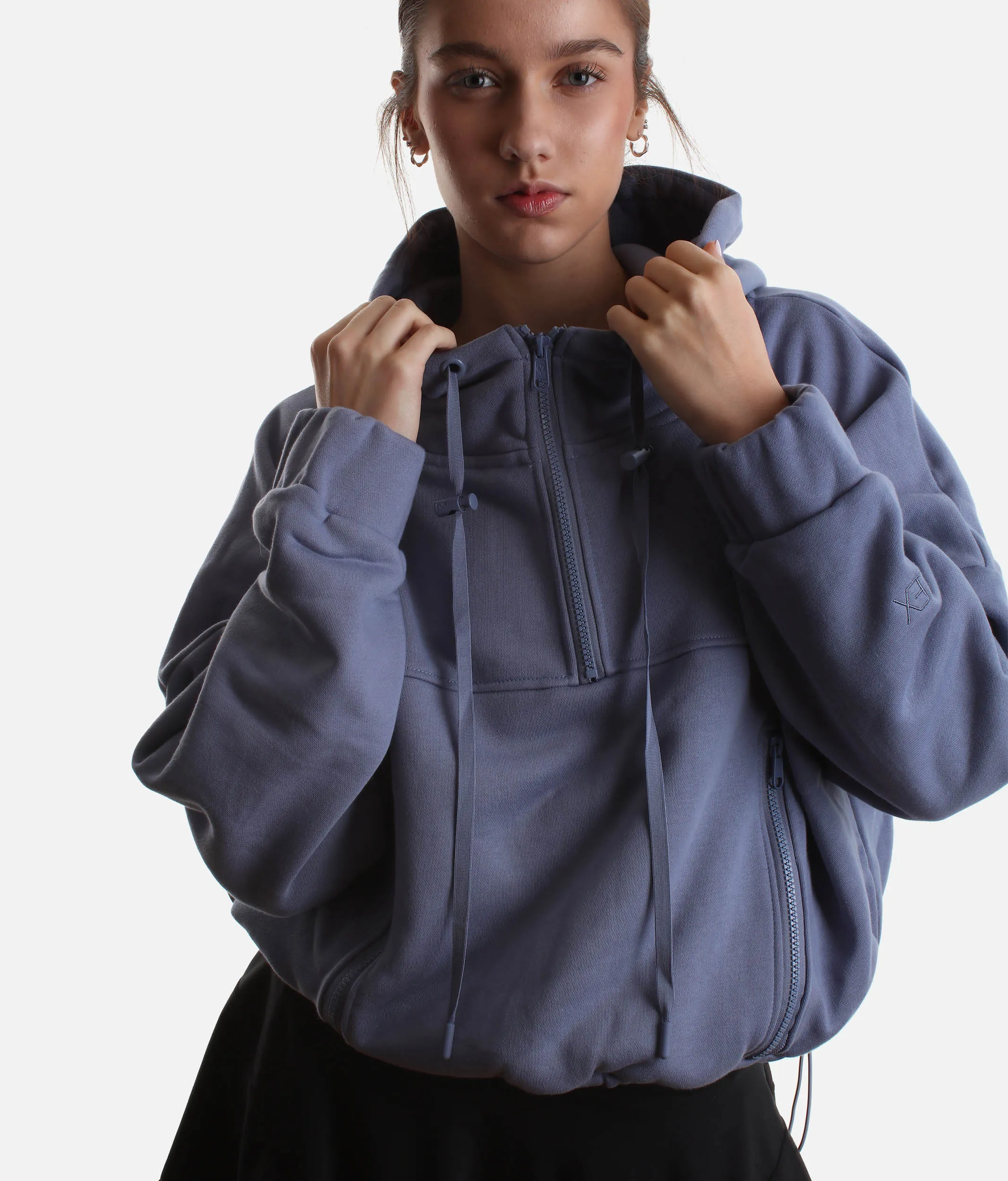 Cloud-Soft Half Zip Hoodie with Bungee Hem & Extra-Large Hood - Wild Wind