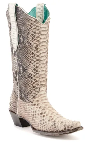 Corral Women's Natural Full Python Snip Toe Exotic Cowboy Boots