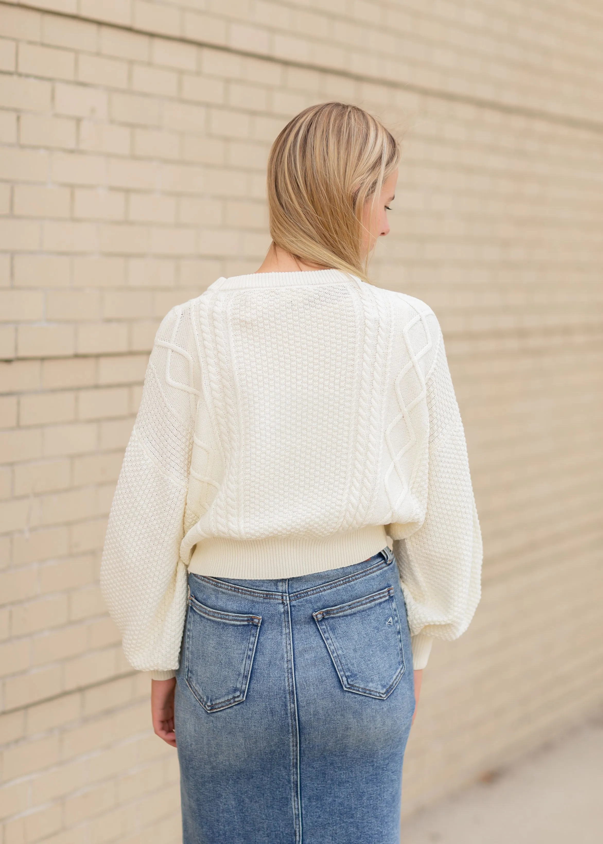 Cream Balloon Sleeve Textured Sweater - FINAL SALE