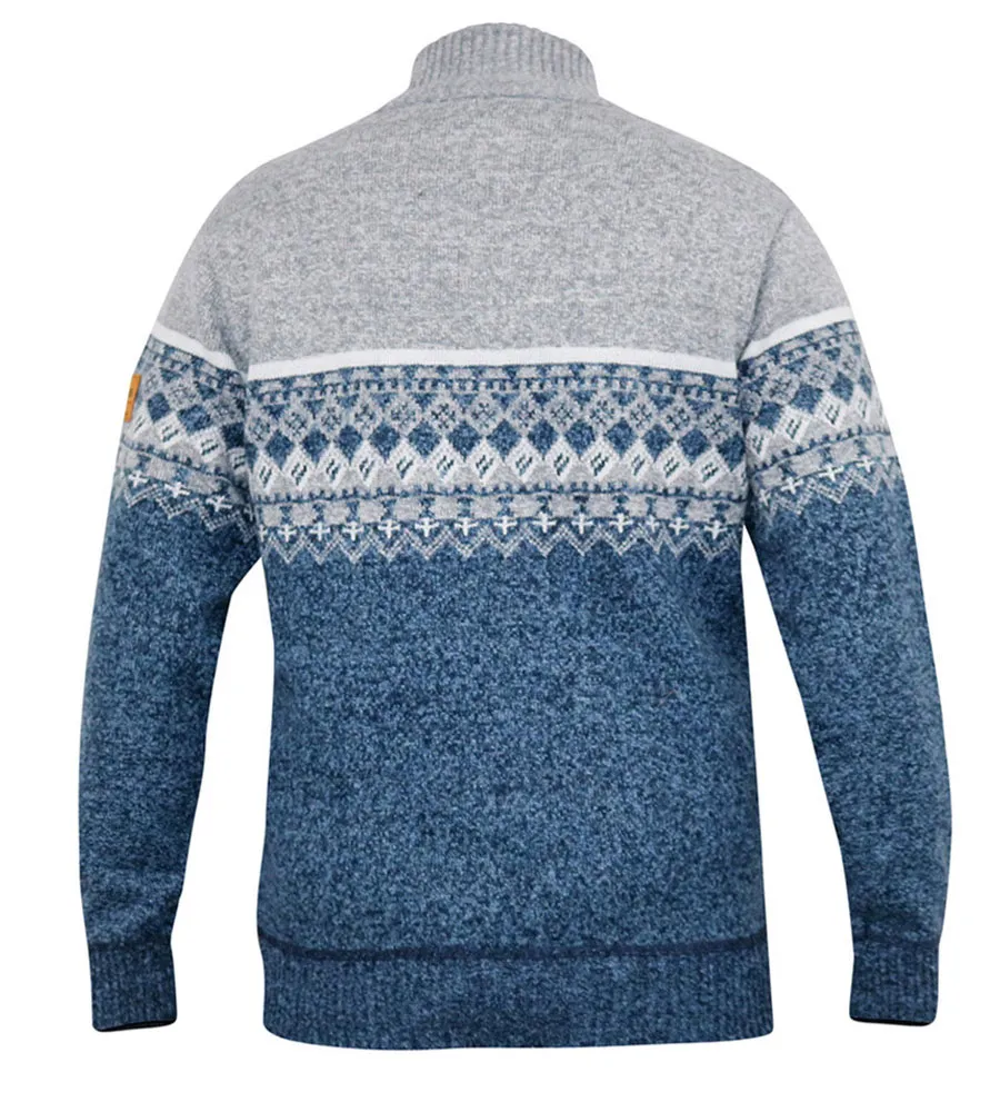 D555 Mens Fairisle Knitted Jumper With 1/4 Zip and Lining (RUDDINGTON)