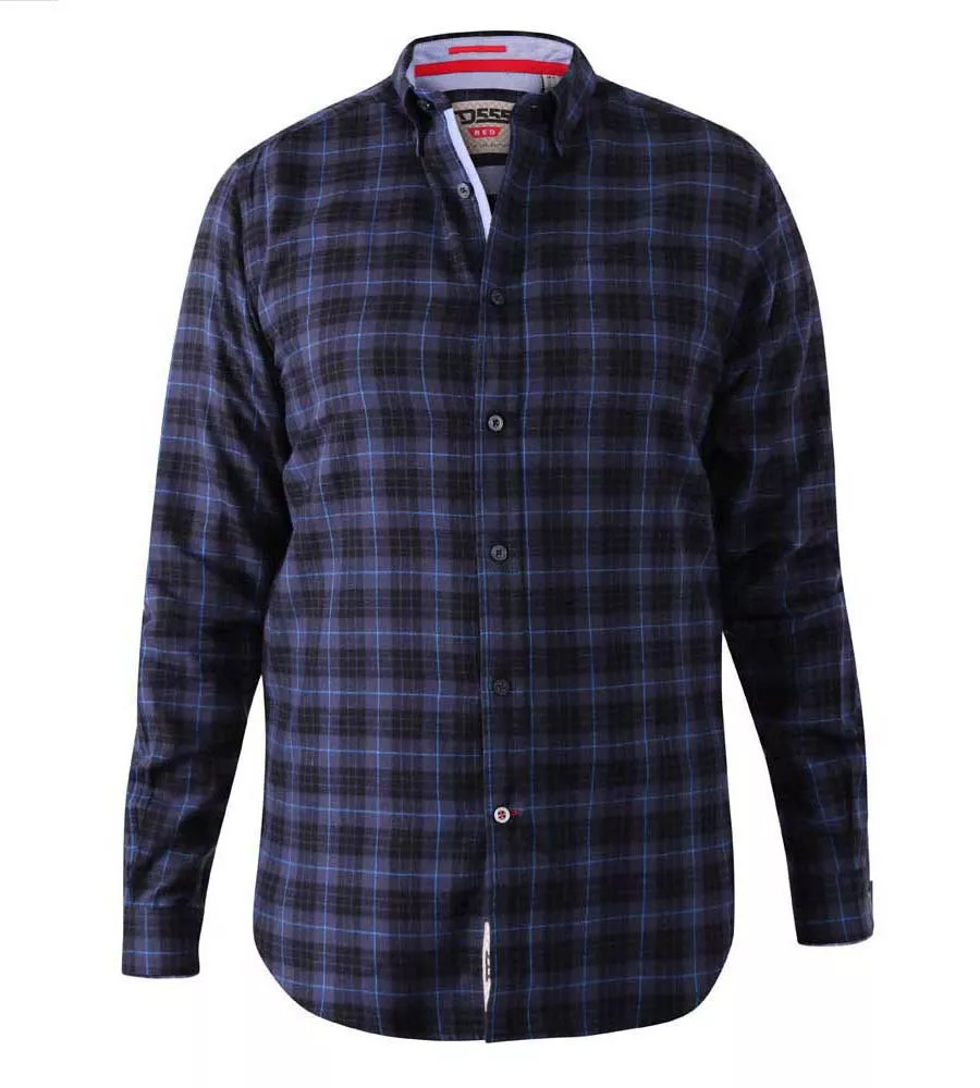 D555 Tall Mens Blue Flannel Check Shirt With Long Sleeves (DOVERCOURT)