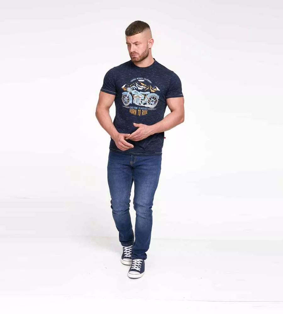 D555 Tall Mens Navy Motorbike Printed T-Shirt (JOSIAH)