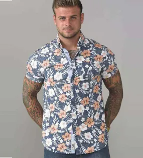 D555 Tall Mens Short Sleeve Hawaiian Print Shirt (HUXLEY)