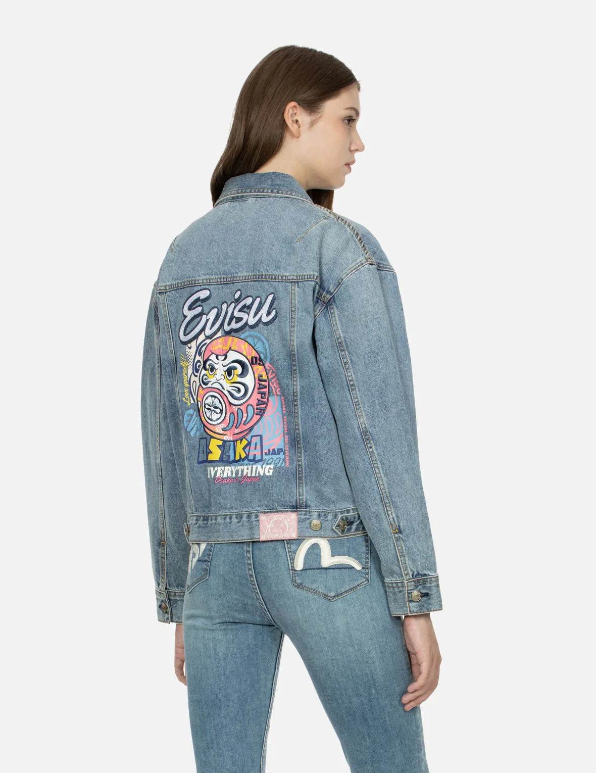 Daruma Appliqué Loose Fit Denim Jacket