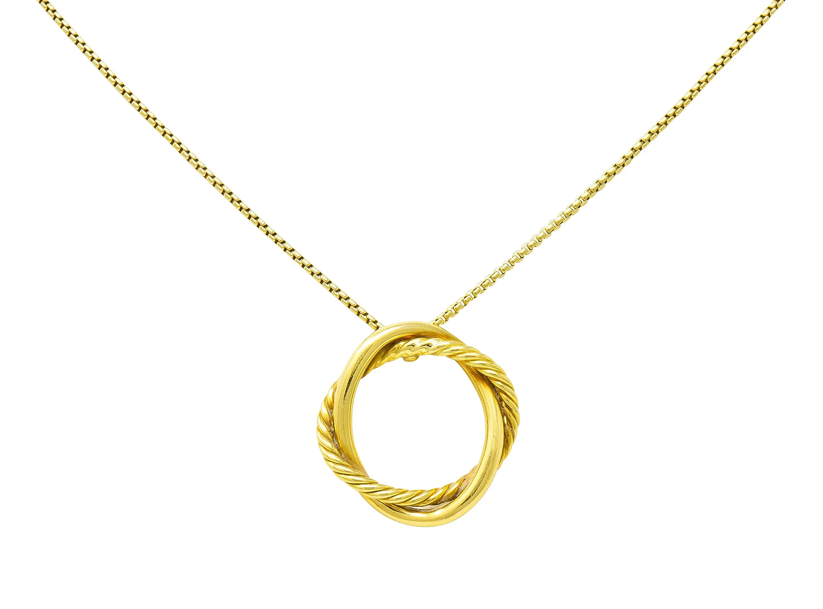 David Yurman 18 Karat Gold Crossover Twisted Cable Circle Pendant Necklace