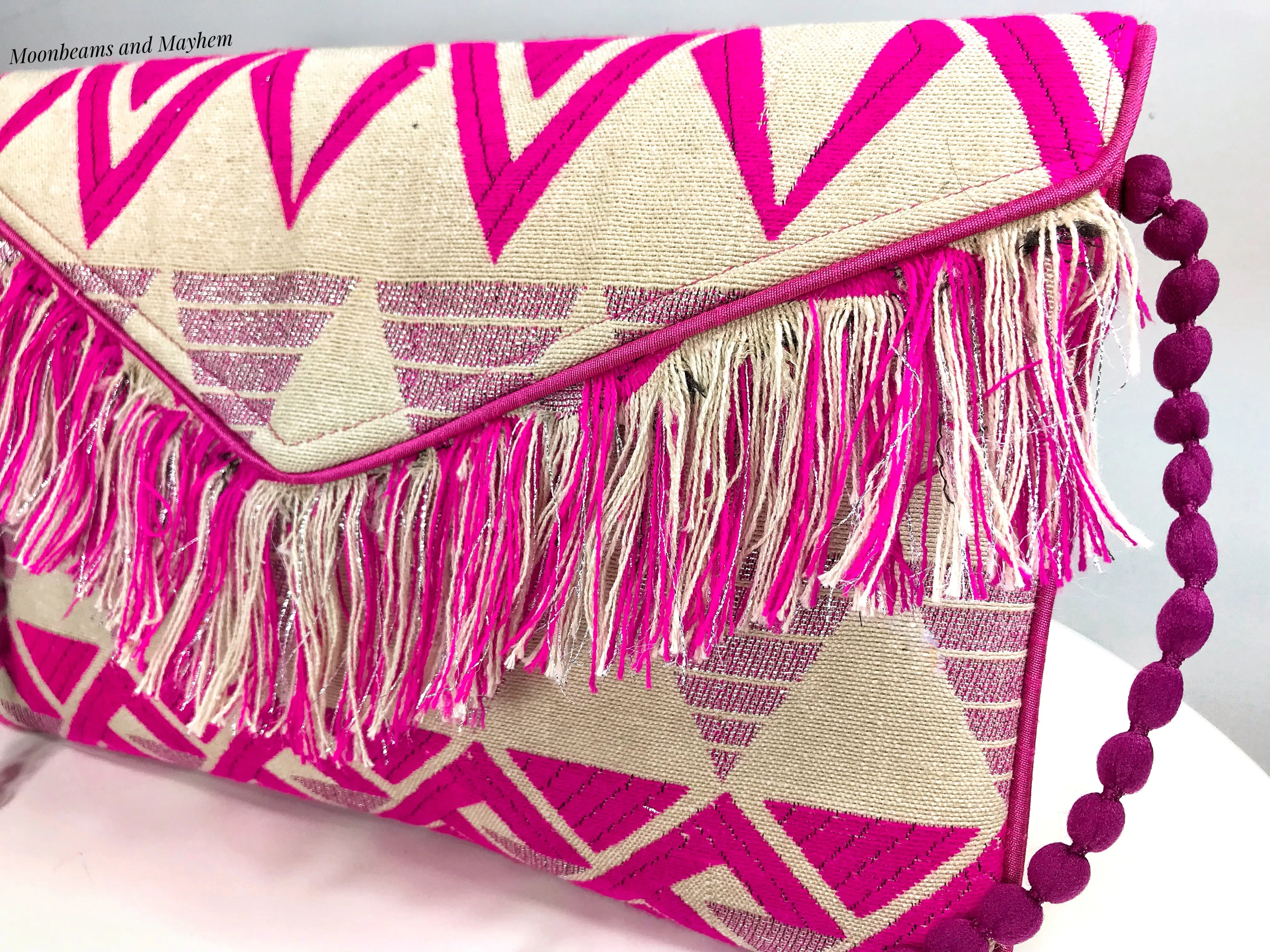 DELIGHTFUL PINK 'IBIZA'  FRINGE CLUTCH / EVENING BAG