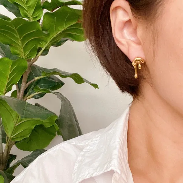 Draping Gold Molten Stud Earrings