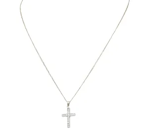 Edwardian Diamond Platinum Cross Pendant 14 Karat White Gold Necklace