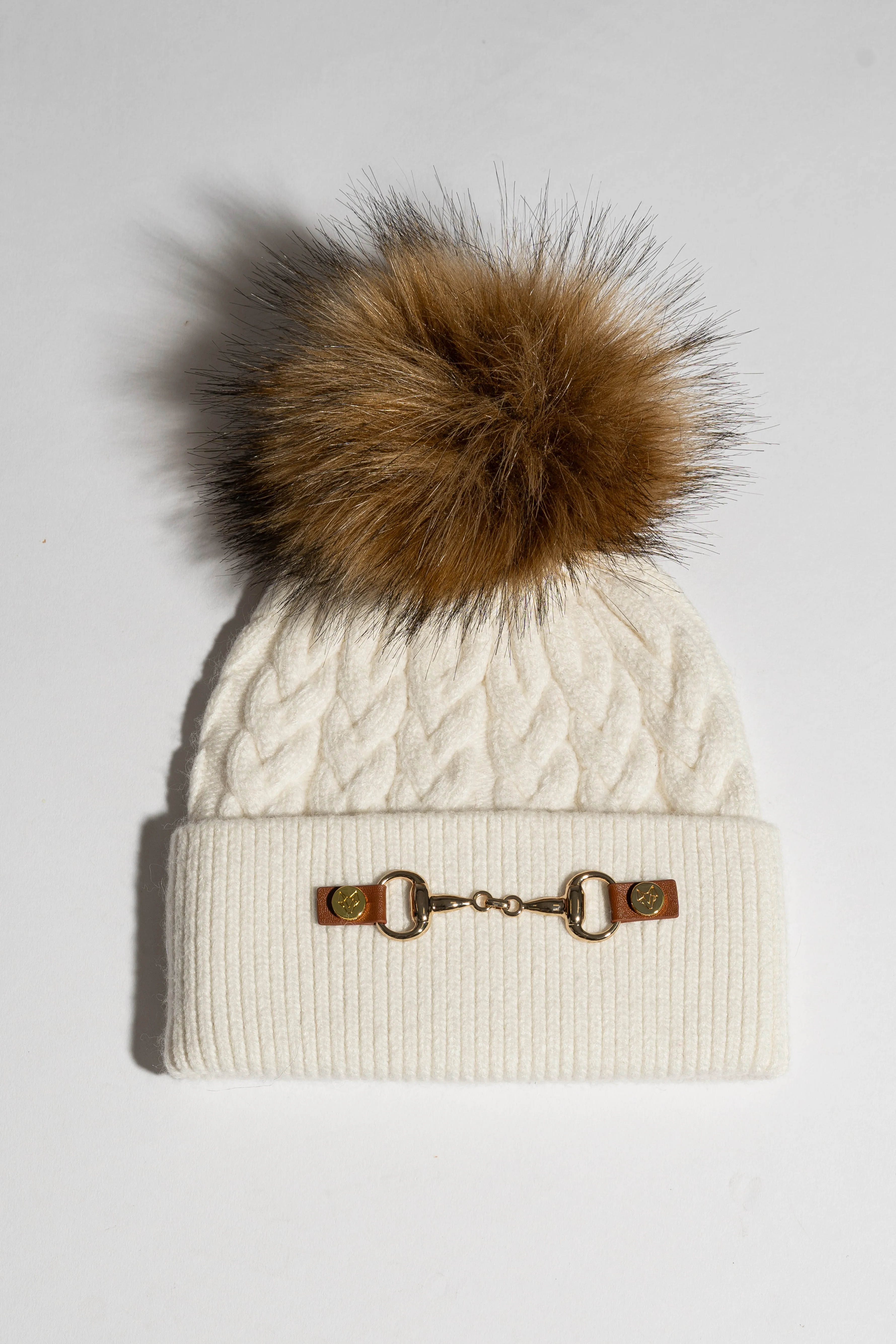 Faux Burley Pom Pom Hat - Ecru