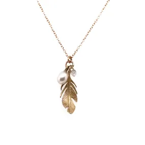 Feather, Pearl, and Diamond Necklace