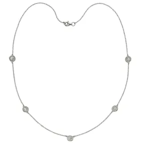 Five Diamond By The Yard Necklace with Milgrain 14K White Gold