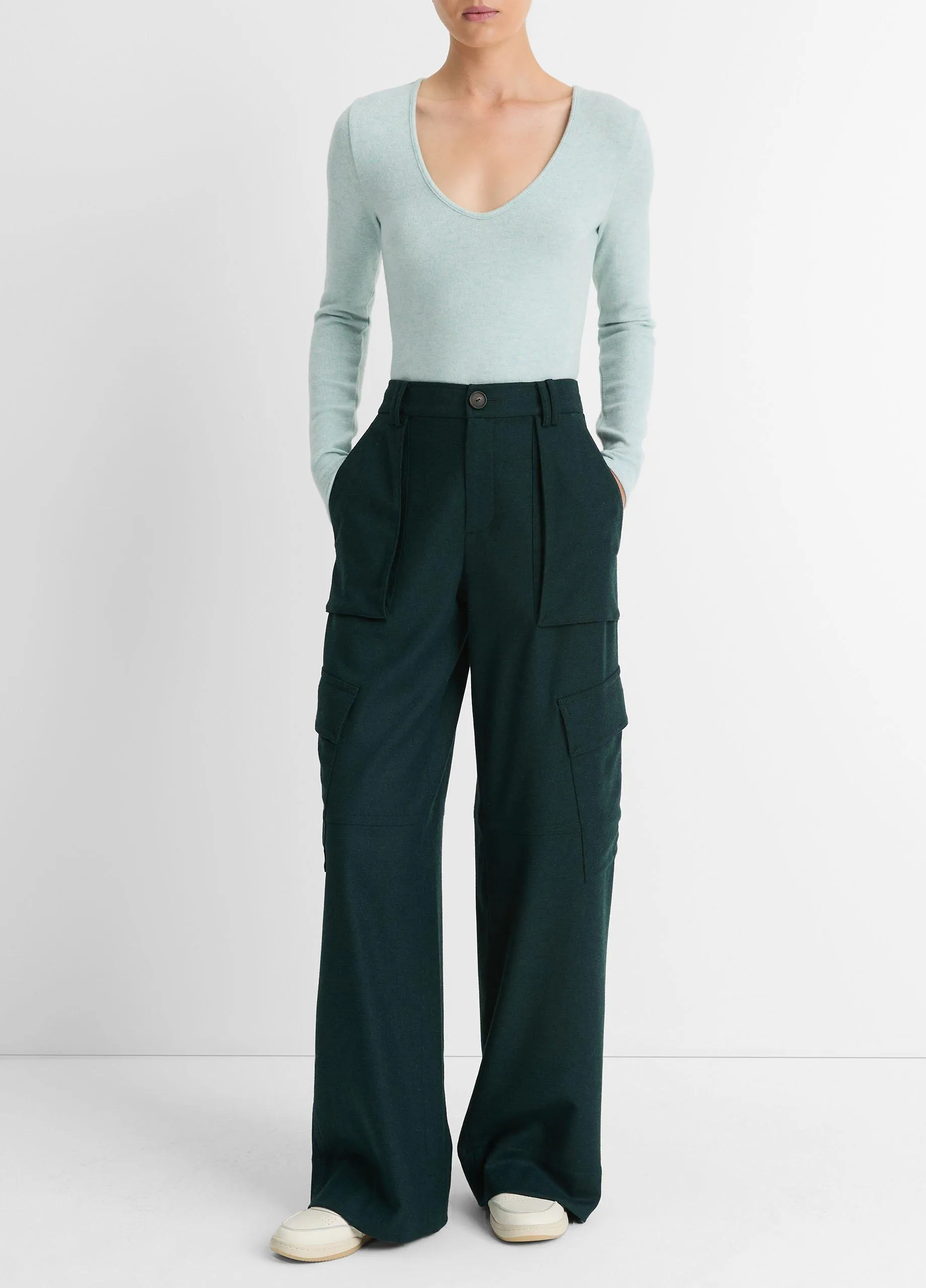 Flannel Wide-Leg Cargo Pant