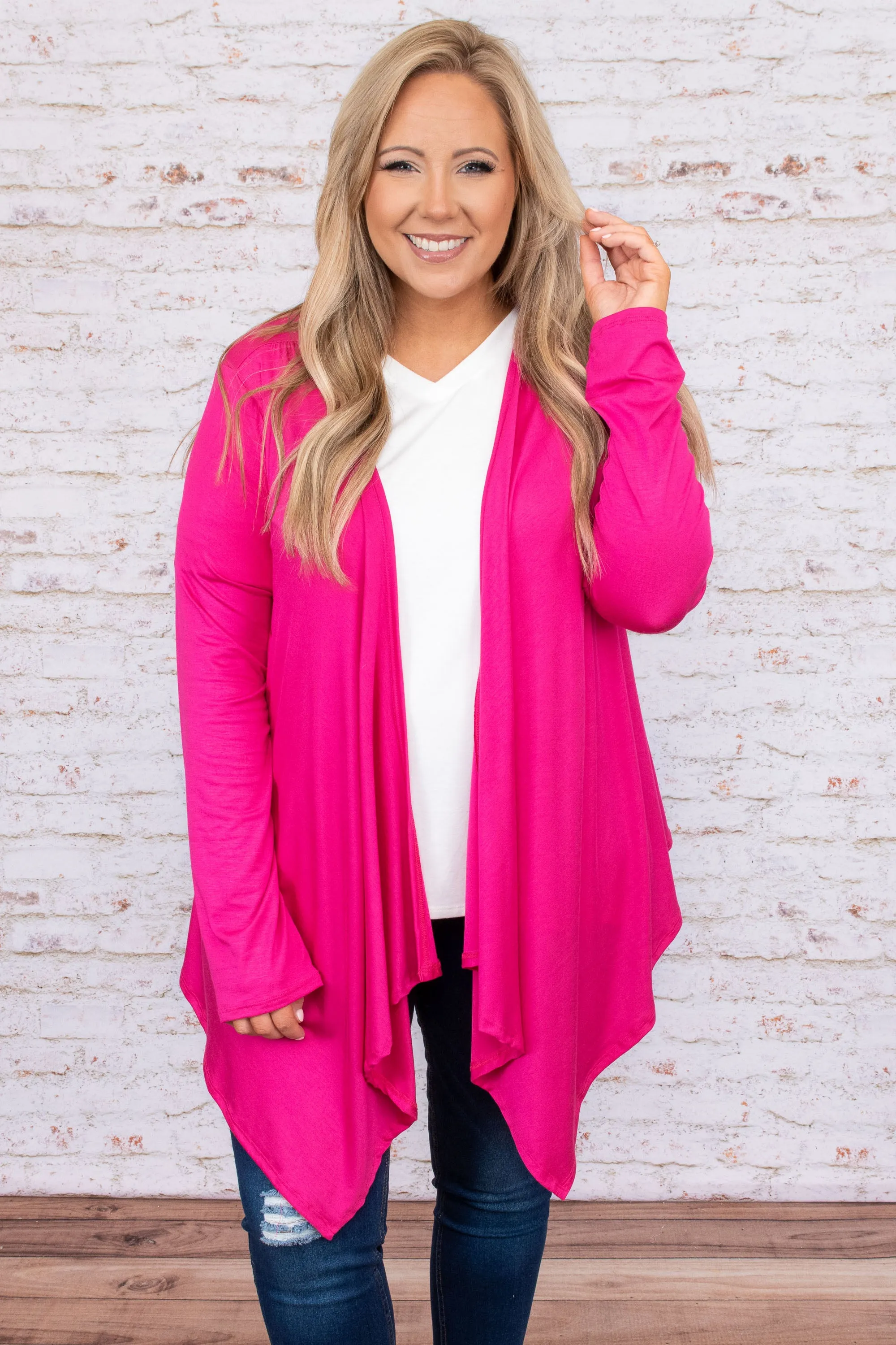 Flirting With Brunch Cardigan, Fuchsia