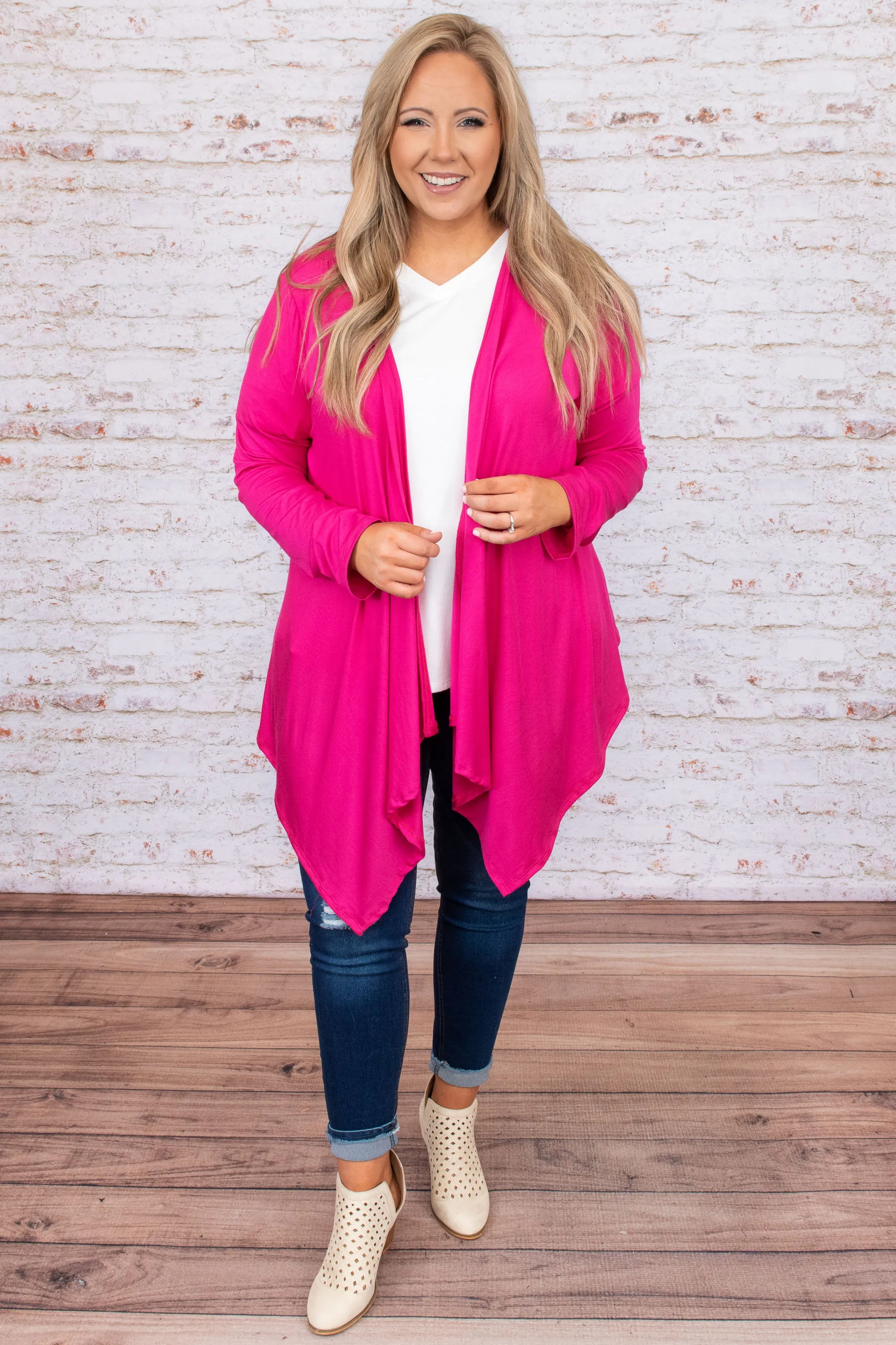 Flirting With Brunch Cardigan, Fuchsia