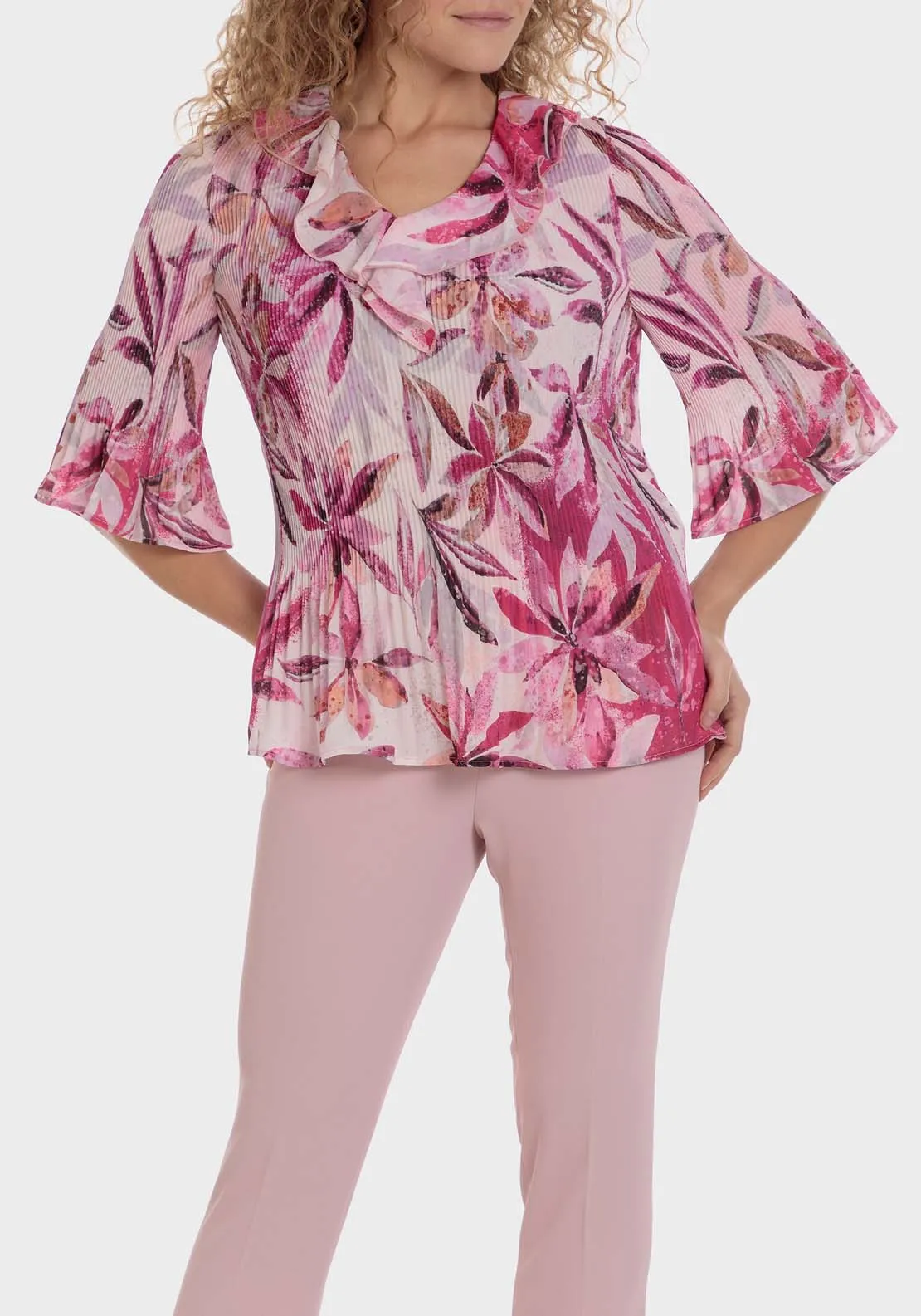 Floral Pleated Blouse - Fuchsia