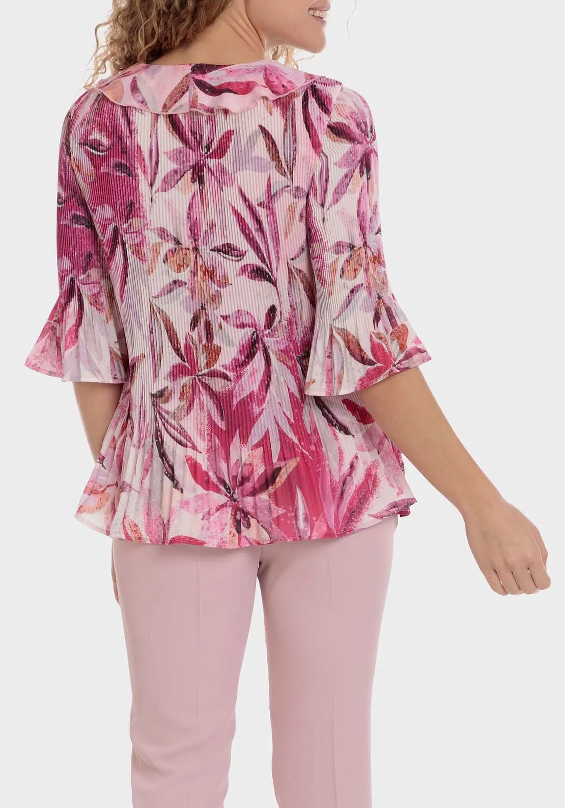 Floral Pleated Blouse - Fuchsia