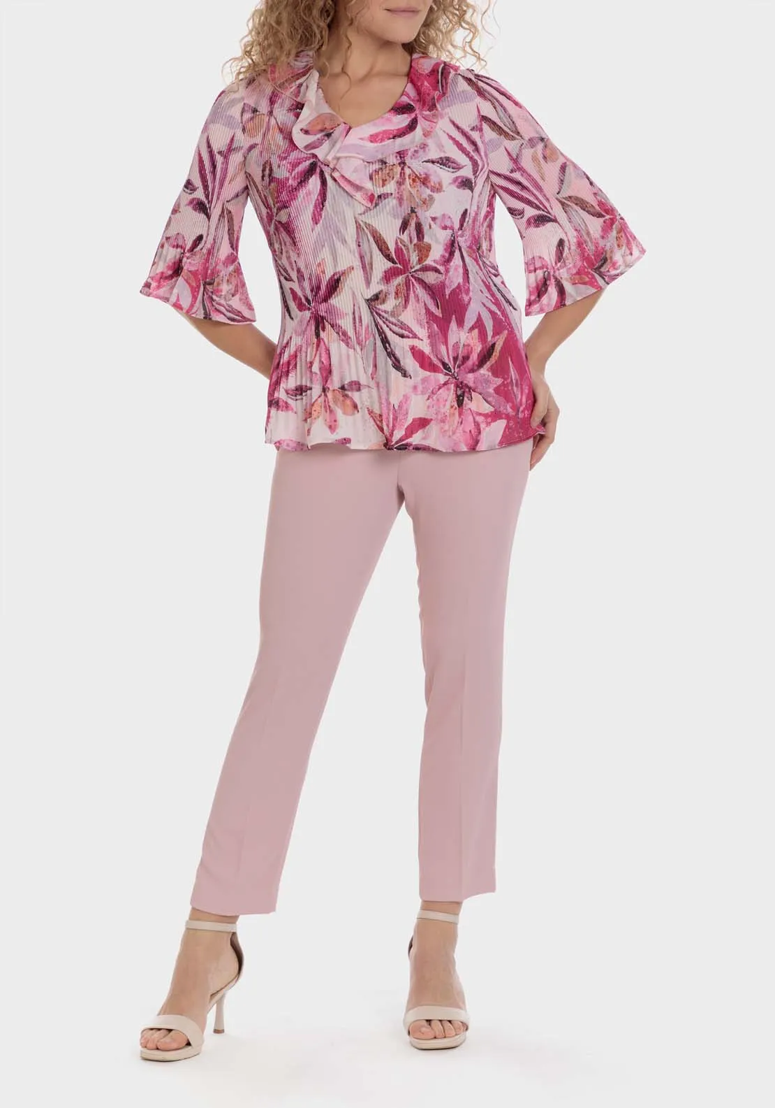 Floral Pleated Blouse - Fuchsia