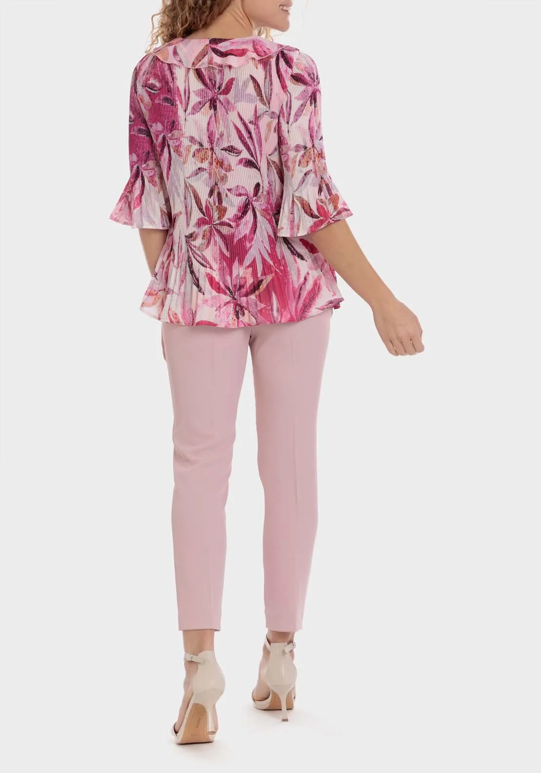 Floral Pleated Blouse - Fuchsia