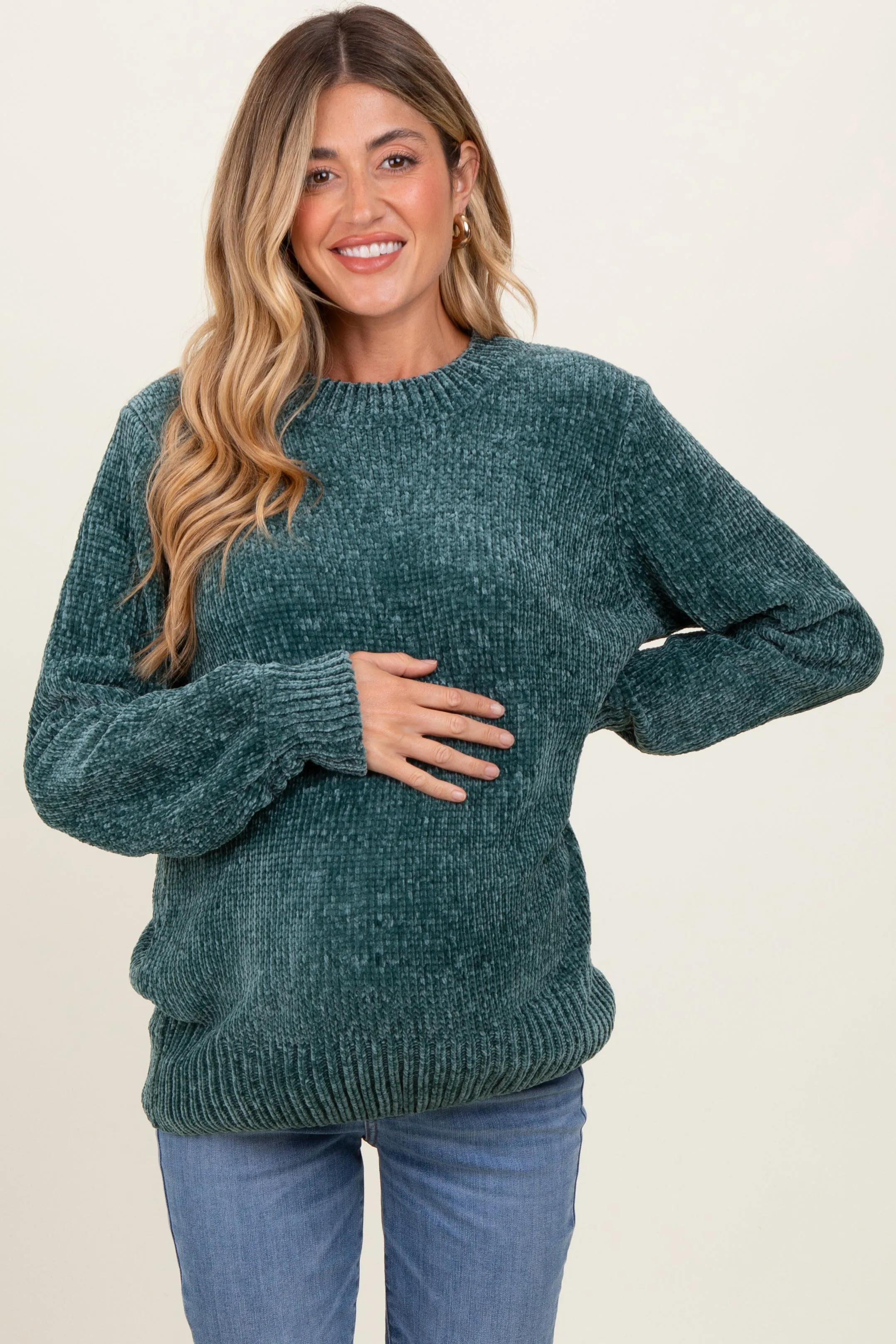 Forest Green Chenille Knit Maternity Sweater