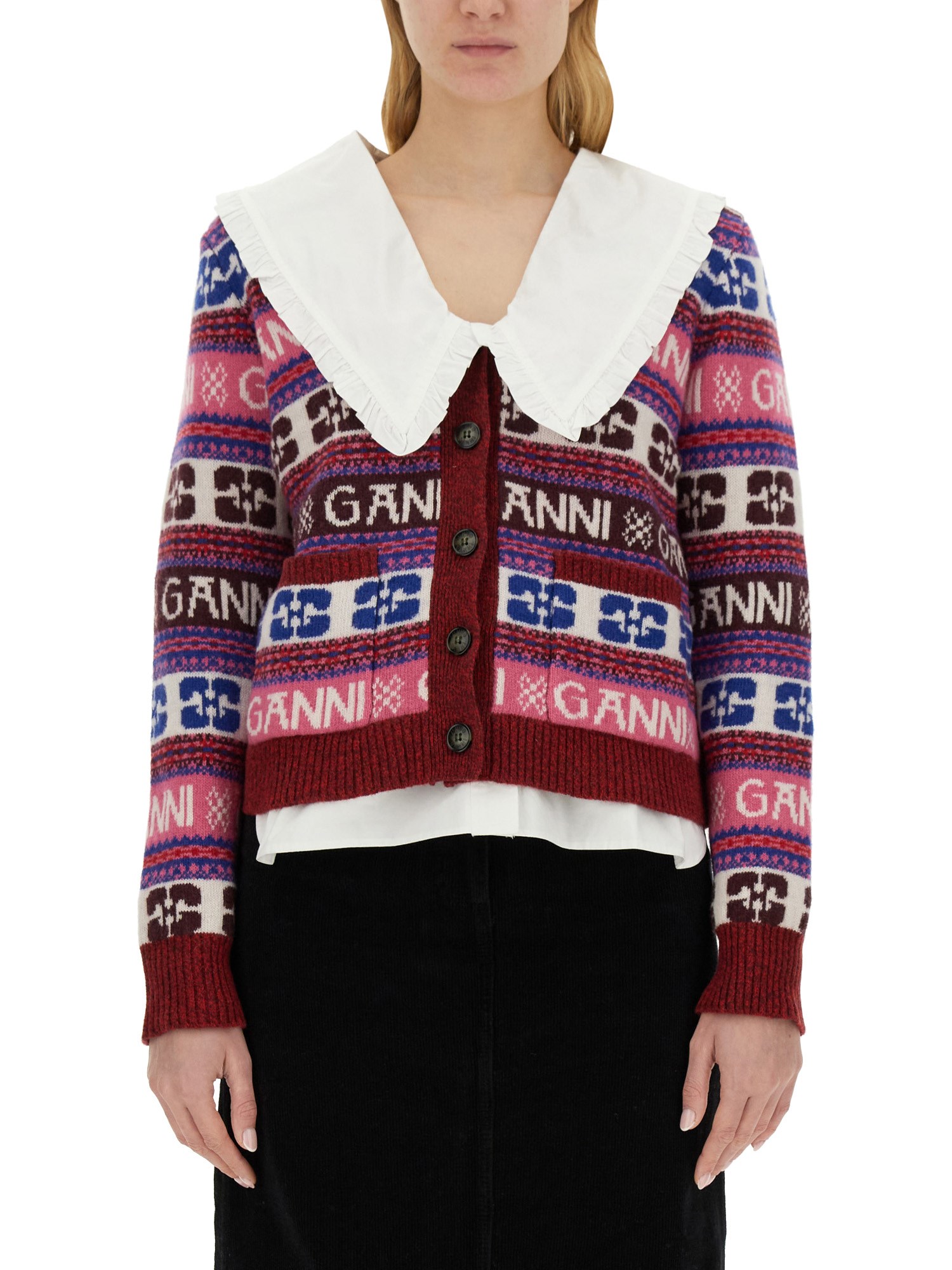 GANNI    WOOL V-NECK CARDIGAN