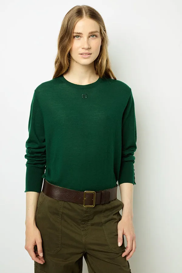 Gerard Darel JADE GREEN FINE WOOL ROUND NECK SWEATER