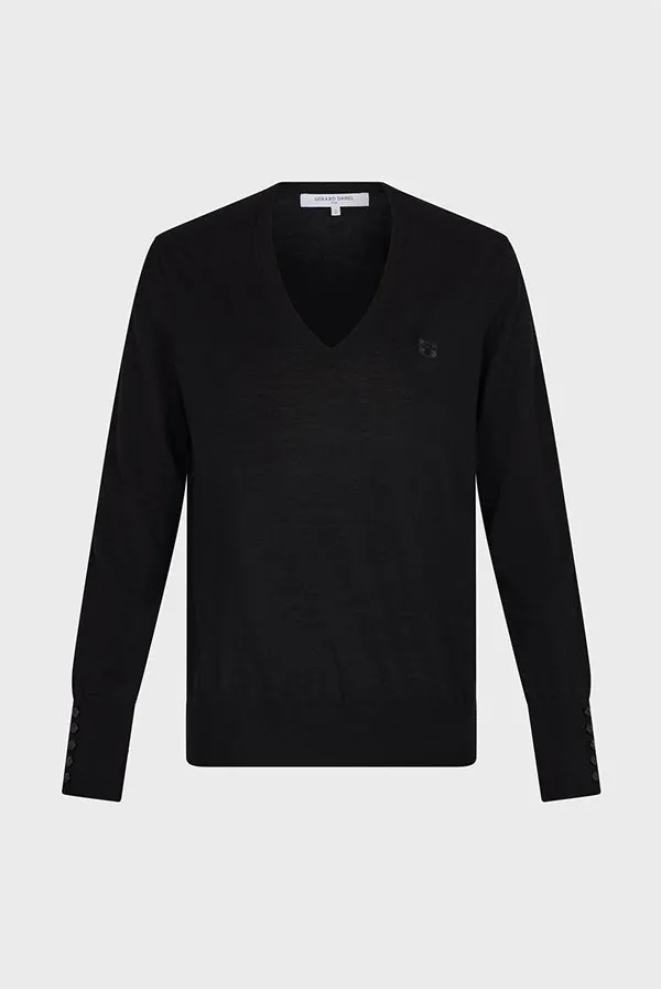 Gerard Darel JULIETTE BLACK FINE WOOL VNECK SWEATER