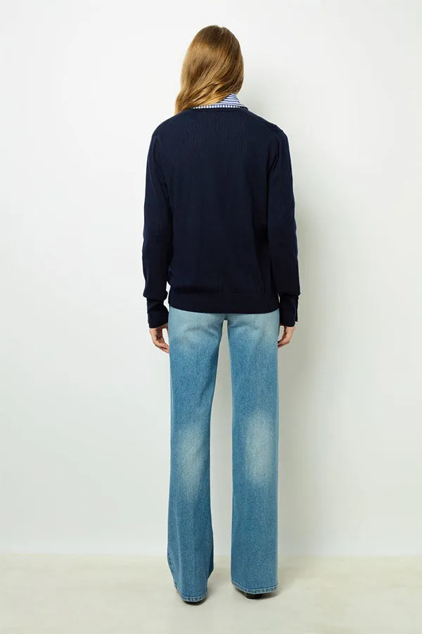 Gerard Darel JULIETTE BLUE FINE WOOL VNECK SWEATER