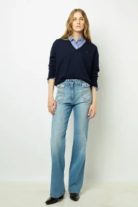 Gerard Darel JULIETTE BLUE FINE WOOL VNECK SWEATER