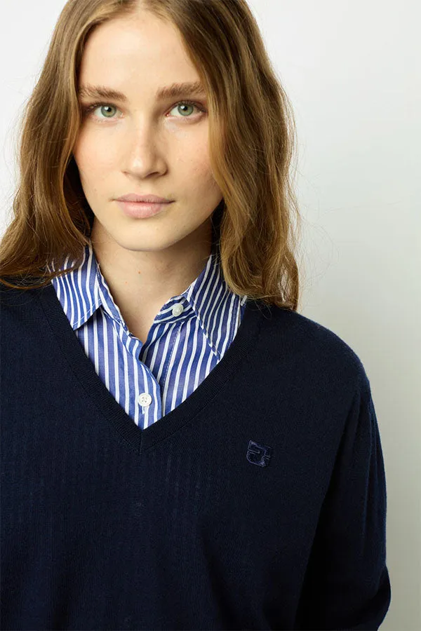 Gerard Darel JULIETTE BLUE FINE WOOL VNECK SWEATER