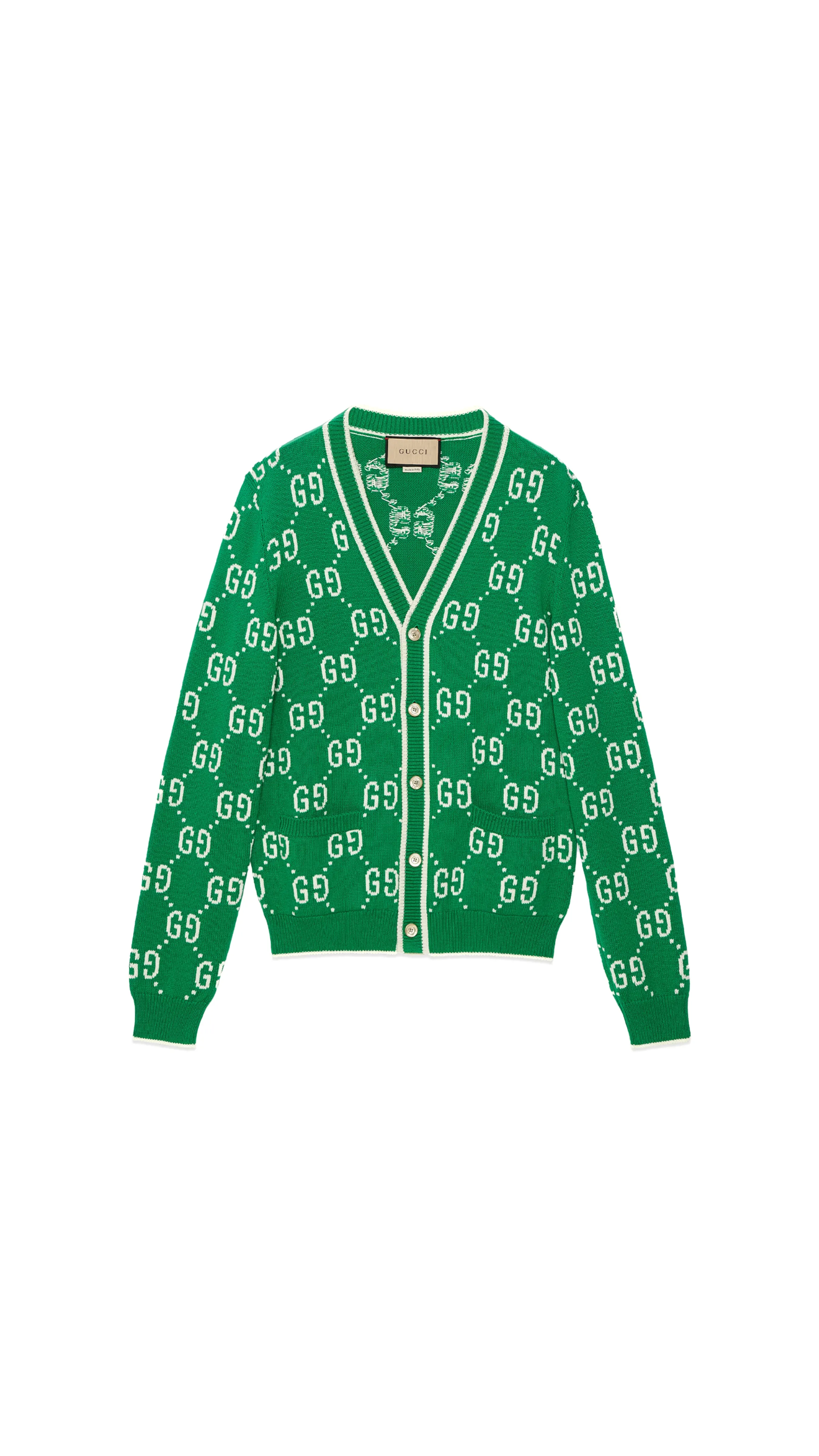 GG Cotton Intarsia Cardigan - Green