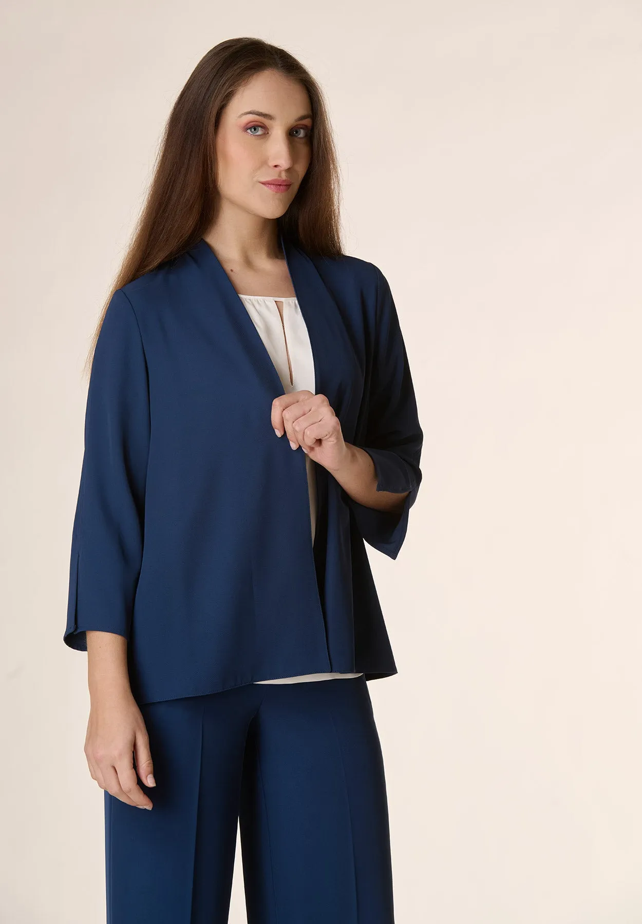 Giacca blu a cardigan corta