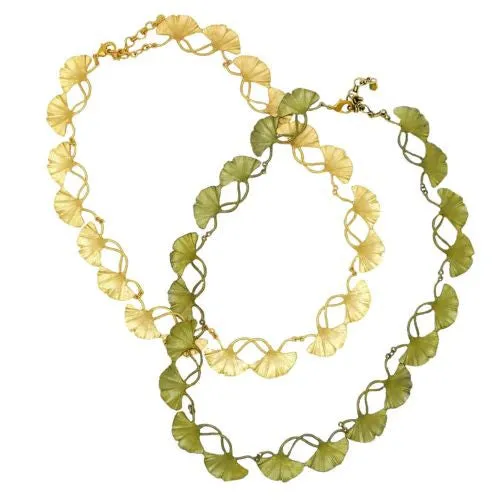 Ginkgo Gold or Green Leaf Adjustable 16 Bib Necklace by Michael Michaud Nature