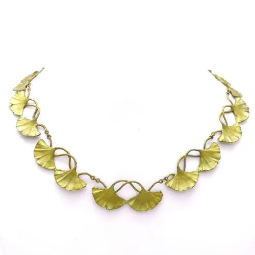 Ginkgo Gold or Green Leaf Adjustable 16 Bib Necklace by Michael Michaud Nature