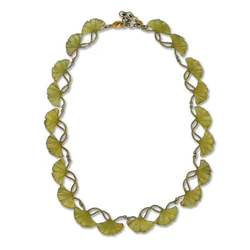 Ginkgo Gold or Green Leaf Adjustable 16 Bib Necklace by Michael Michaud Nature