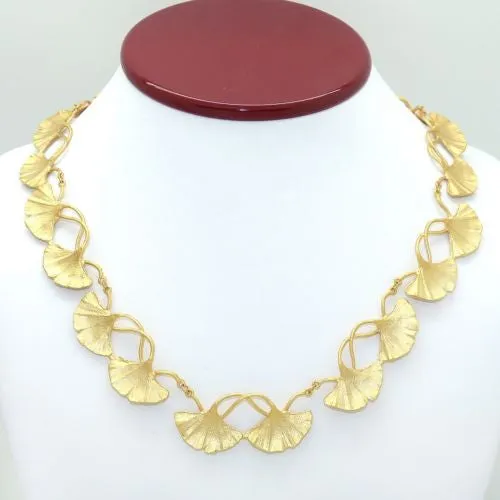 Ginkgo Gold or Green Leaf Adjustable 16 Bib Necklace by Michael Michaud Nature