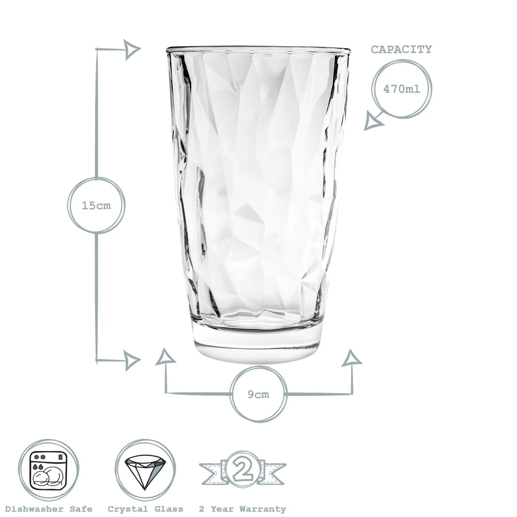 Glassware | Diamond Highball Glasses - 470ml - 3 Colours - Pack of 6 | Bormioli Rocco