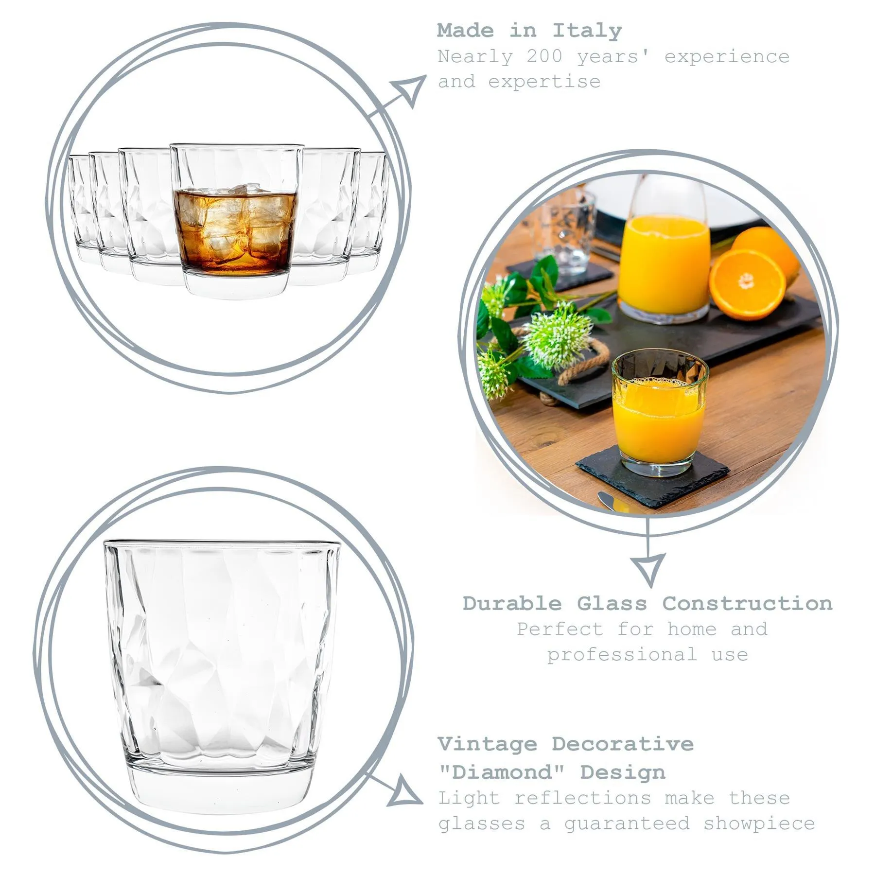 Glassware | Diamond Water Glasses - 300ml - Clear - Pack of 12 | Bormioli Rocco