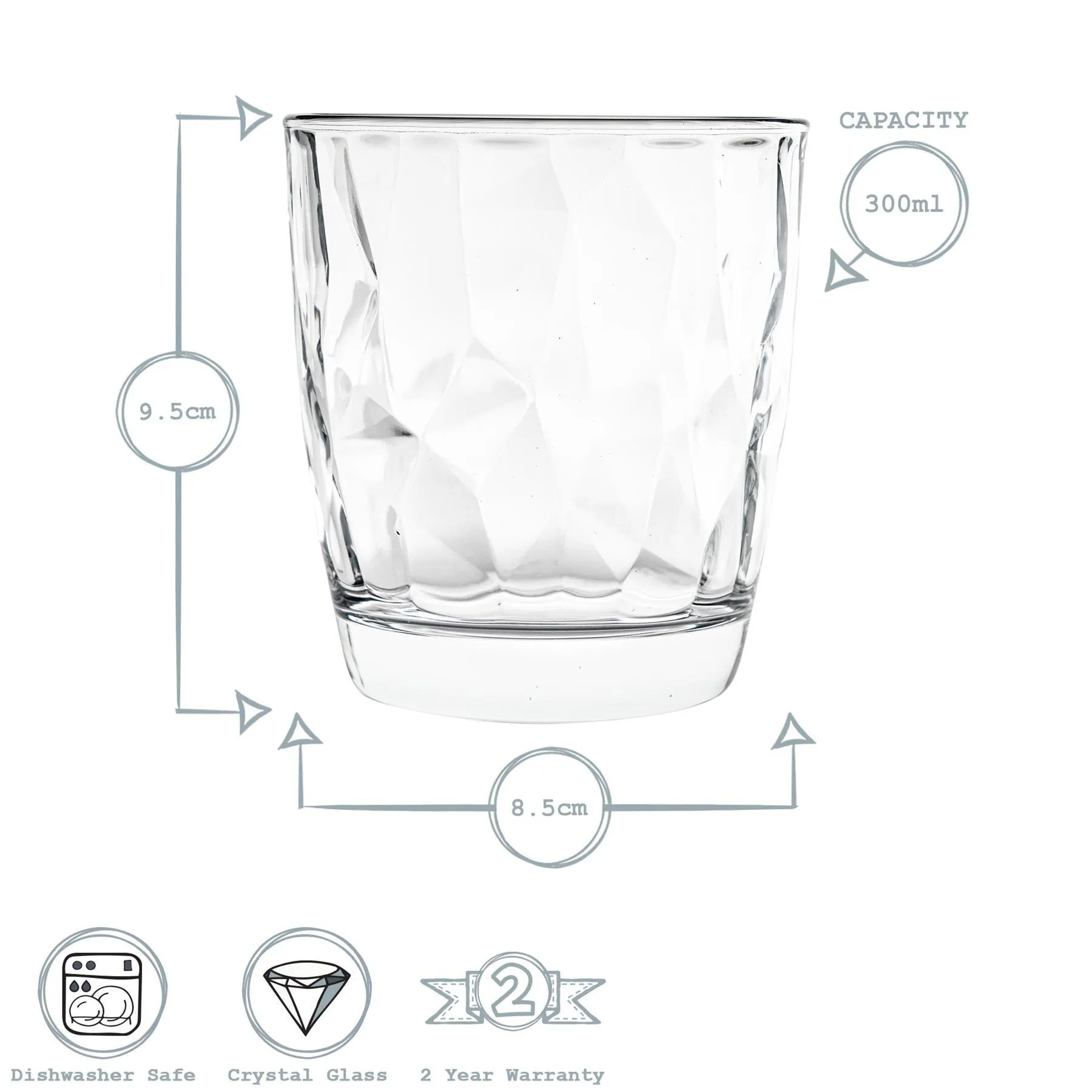 Glassware | Diamond Water Glasses - 300ml - Clear - Pack of 12 | Bormioli Rocco